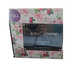 Betsey Johnson 6 piece full sheet set forever rose bow pink white ribbons NIP